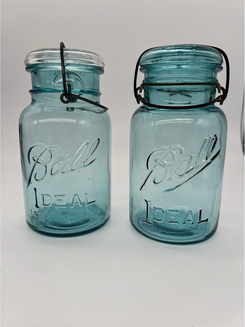 Vintage Ball Ideal Blue Mason Jars July 14, 1908 + 1